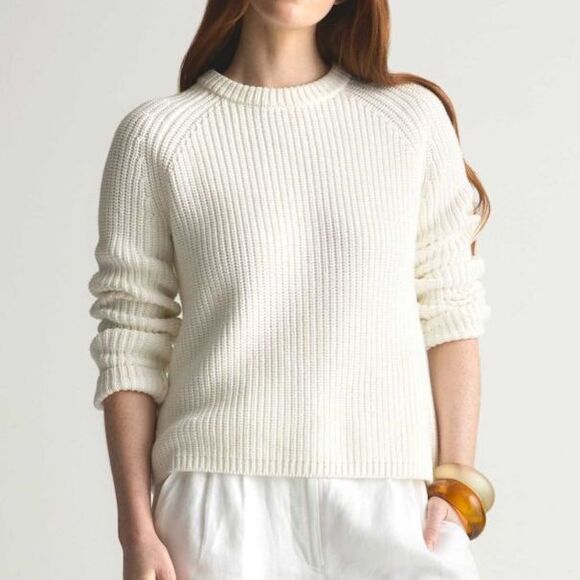 Quince Sweaters - Quince Ivory 100% organic Cotton Fisherman Crewneck Sweater Size L
